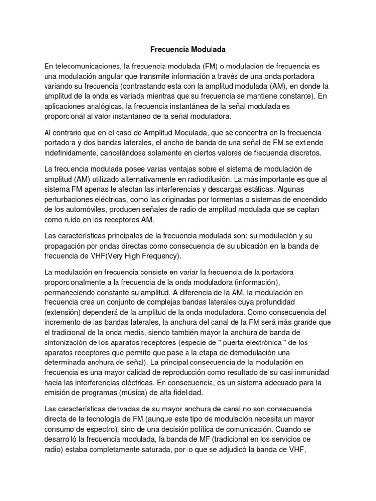 Frecuencia Modulada | PDF | Modulación de frecuencia | Modulación