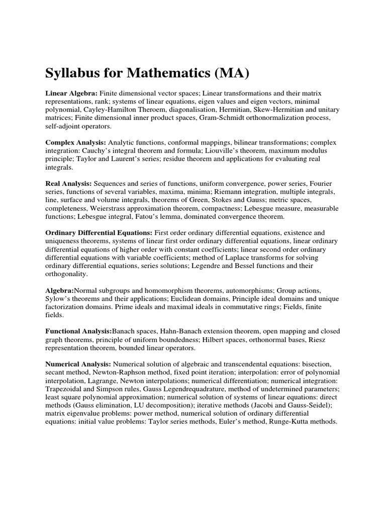 Syllabus numerical analysis mathematical analysis