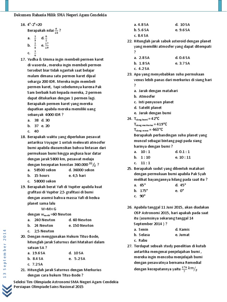 Soal Osn Astronomi 2020 Guru Paud