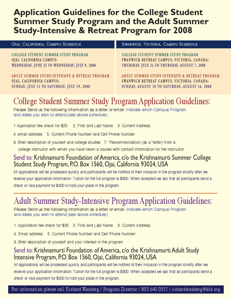 Summer Study Program Application Guidelines | PDF | Business
