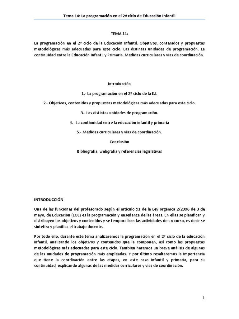 Tema 14 | PDF | Jardín de infancia | Aprendizaje