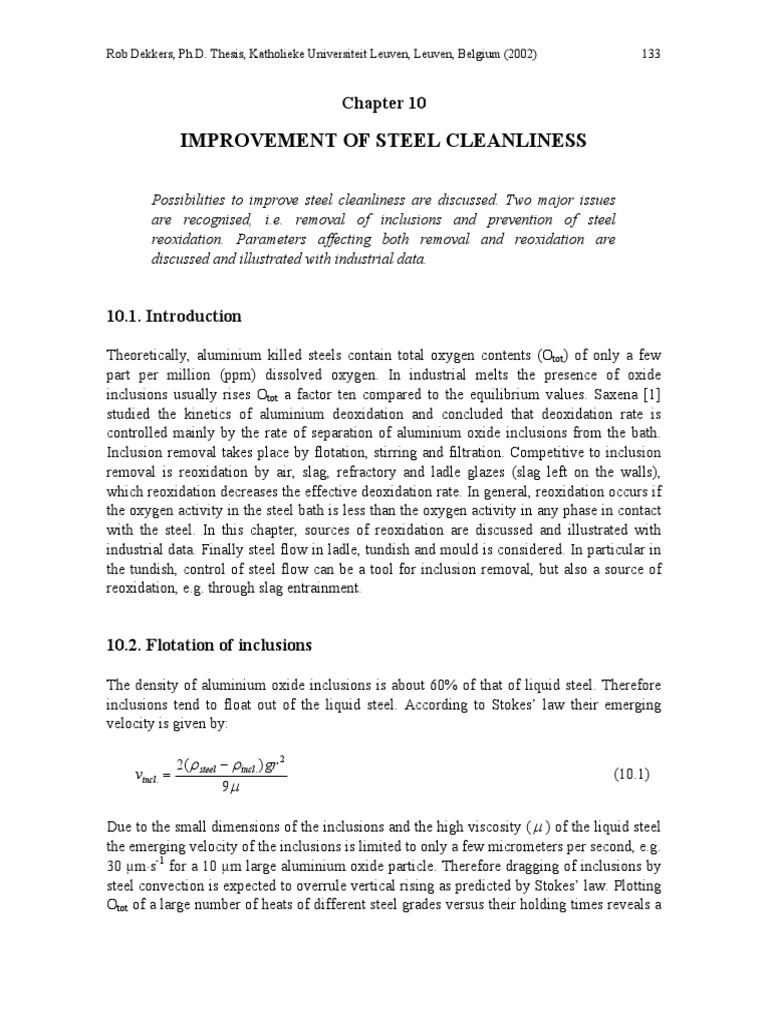 Steel Cleanliness PDF Aluminium Steel