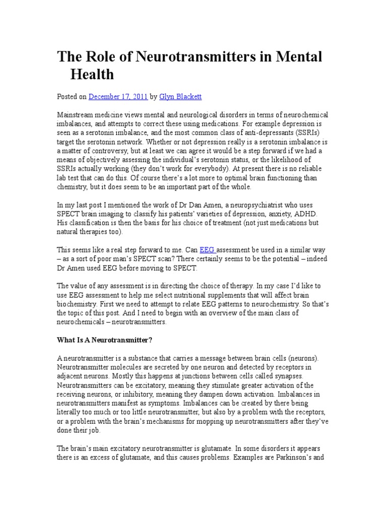Neurotransmitters and Mental Health Insights | PDF | Norepinephrine ...
