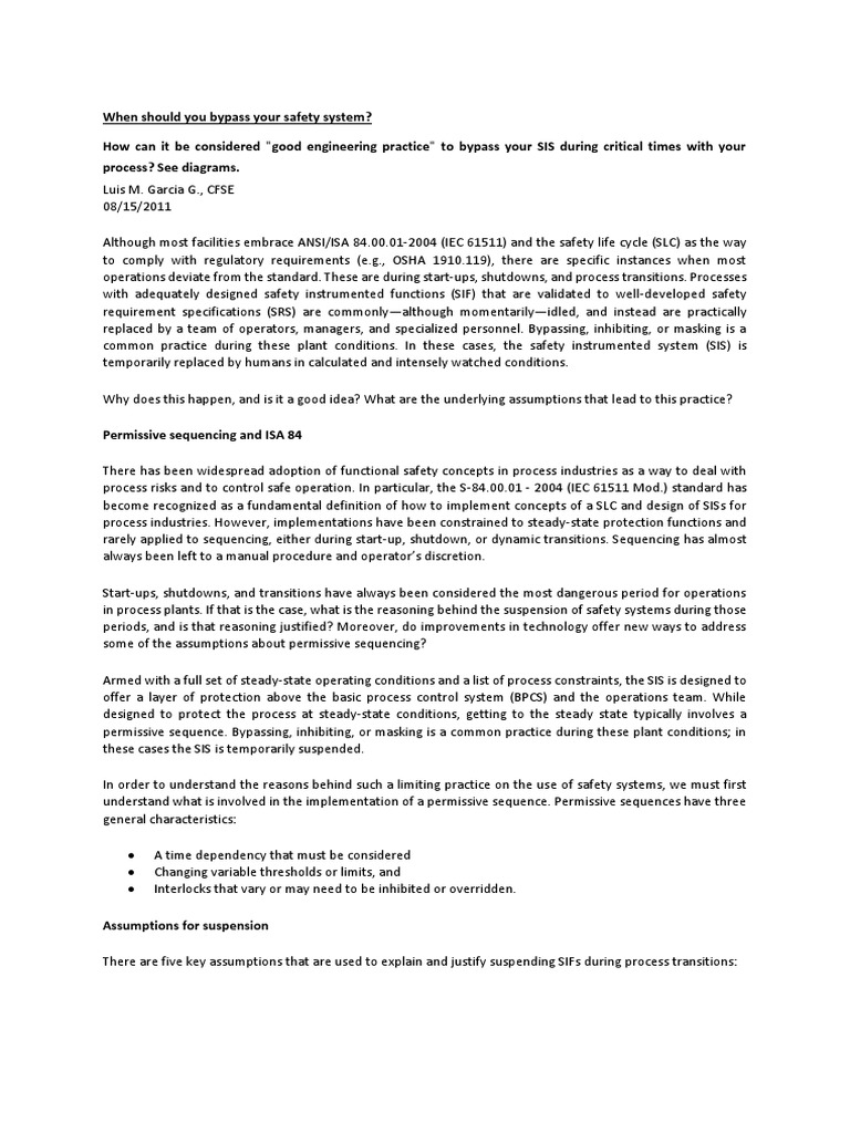 Bypassing Safety Systems in Process Operations | PDF | Automation ...