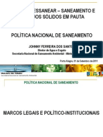 Política Nacional de Saneamento: marcos legais e institucionais