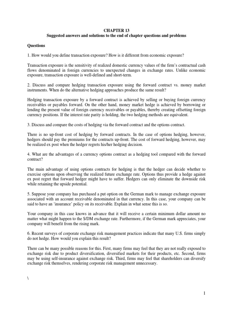 Chapter 13 Ans!   wers Hedge Finance Japanese Yen - 