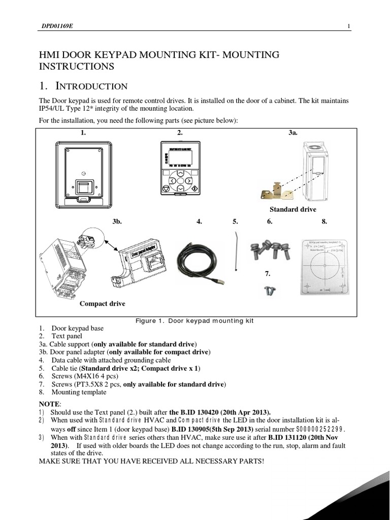 HMI Door Keypad Mounting Instruction DPD01169E UK | PDF | Door | Screw
