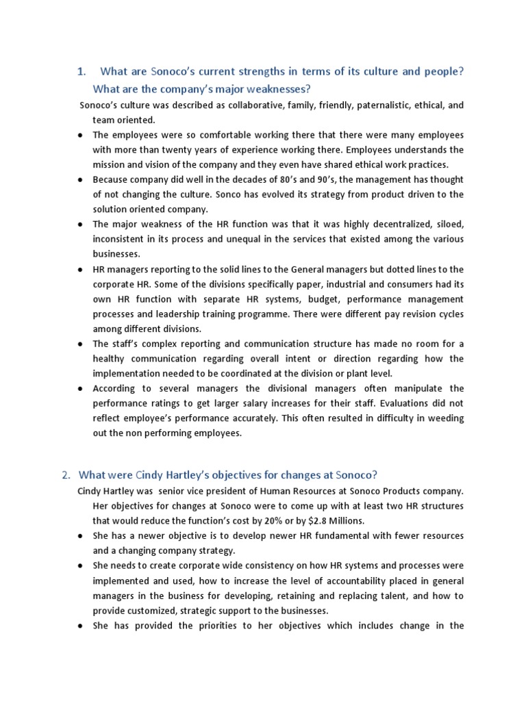 Sonoco case study question and answers pdf human resources