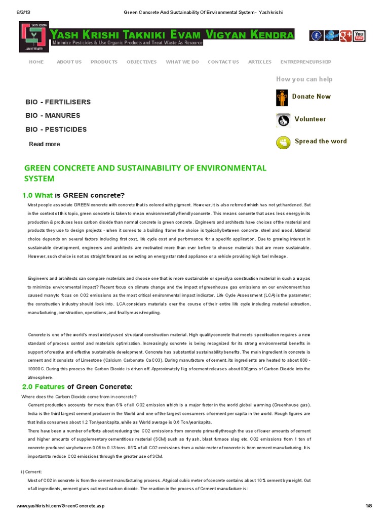 Green Concrete and Sustainability of Environmental System - Yash Krishi ...