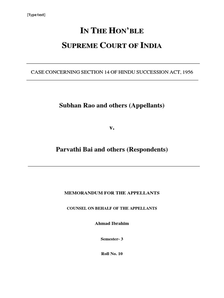 Subhan Rao v. Parvathi Bai | PDF | Lawsuit | Judgment (Law)
