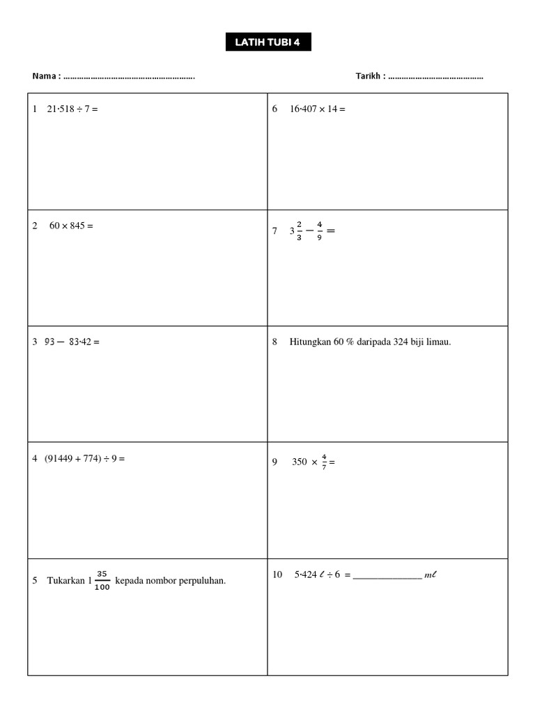 Latih Tubi 4 Matematik UPSR