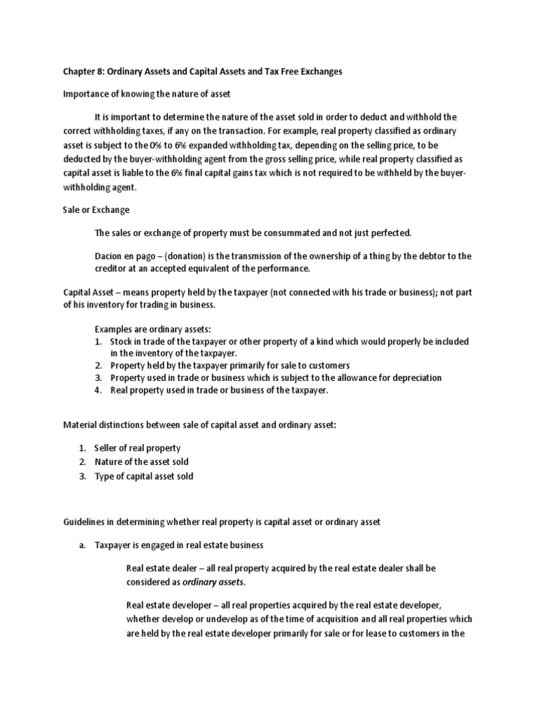 Ordinary vs Capital Assets Explained | PDF | Capital Gains Tax | Sales