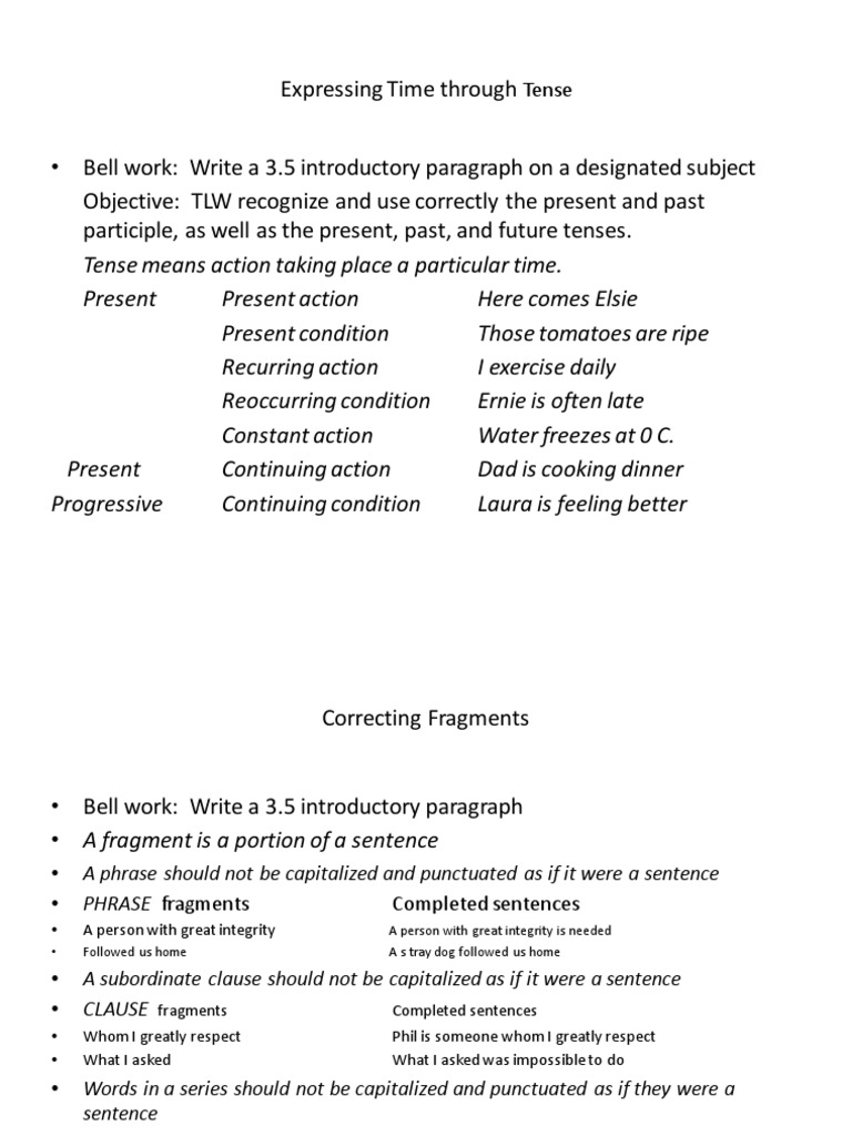 Understanding Tenses and Sentence Structure | PDF | Sentence ...