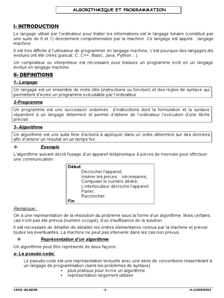 Algorithmes et Programmation Informatique | PDF | Programme ...