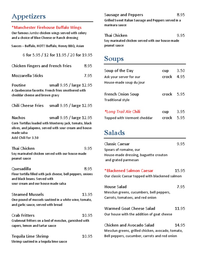 Appetizers Manchester Firehouse Buffalo Wings PDF Salad Coleslaw
