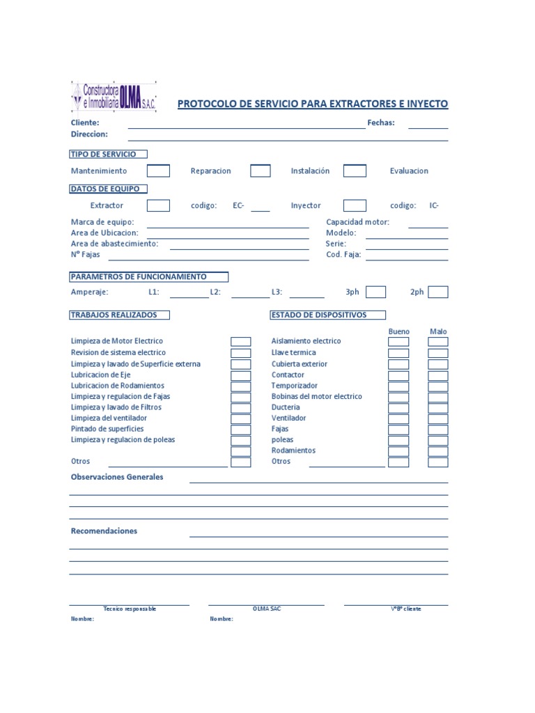 Protocolo de Mantenimiento de Extractores | PDF