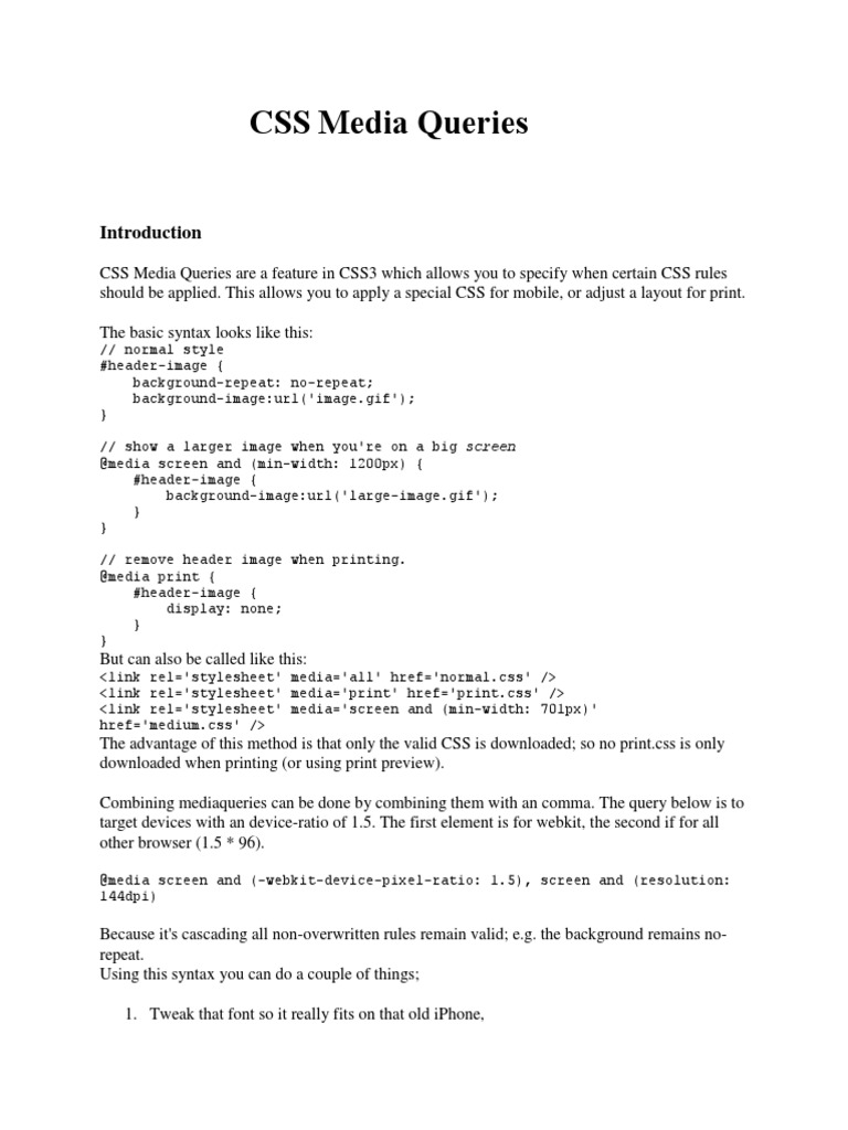 CSS Media Queries | PDF | Cascading Style Sheets | Human–Computer ...