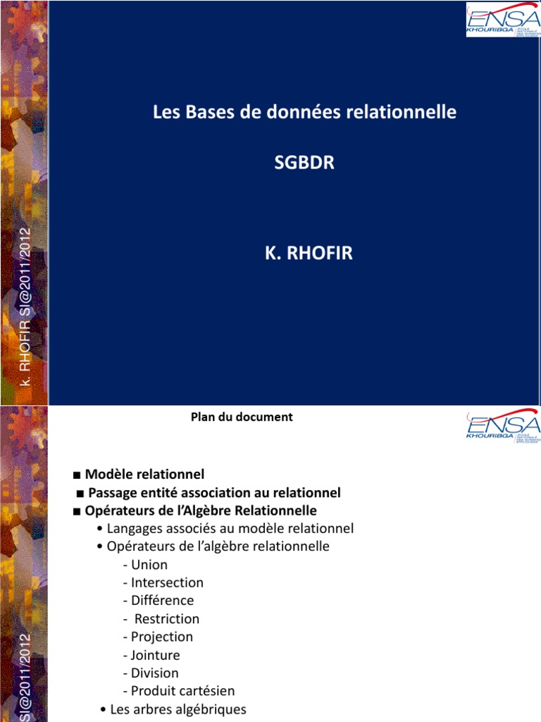 Modèle Relationnel et Algèbre Relationnelle | PDF | Modèle relationnel ...