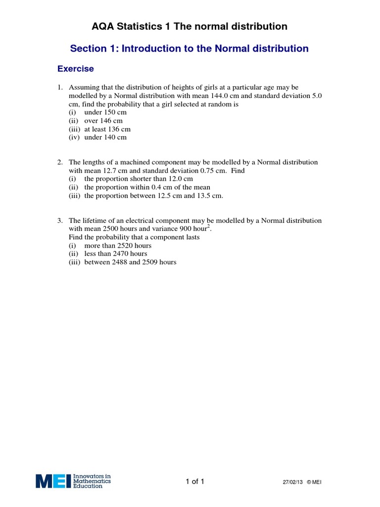 Normal Distribution Exercises and Solutions | PDF