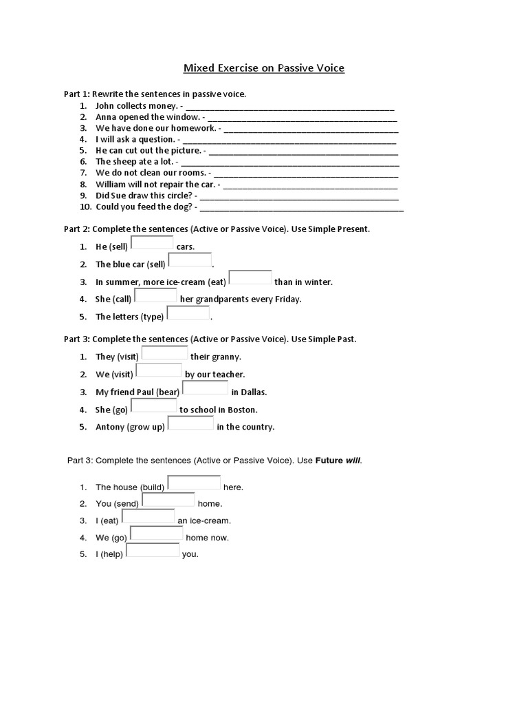 Mixed Exercise on Passive Voice