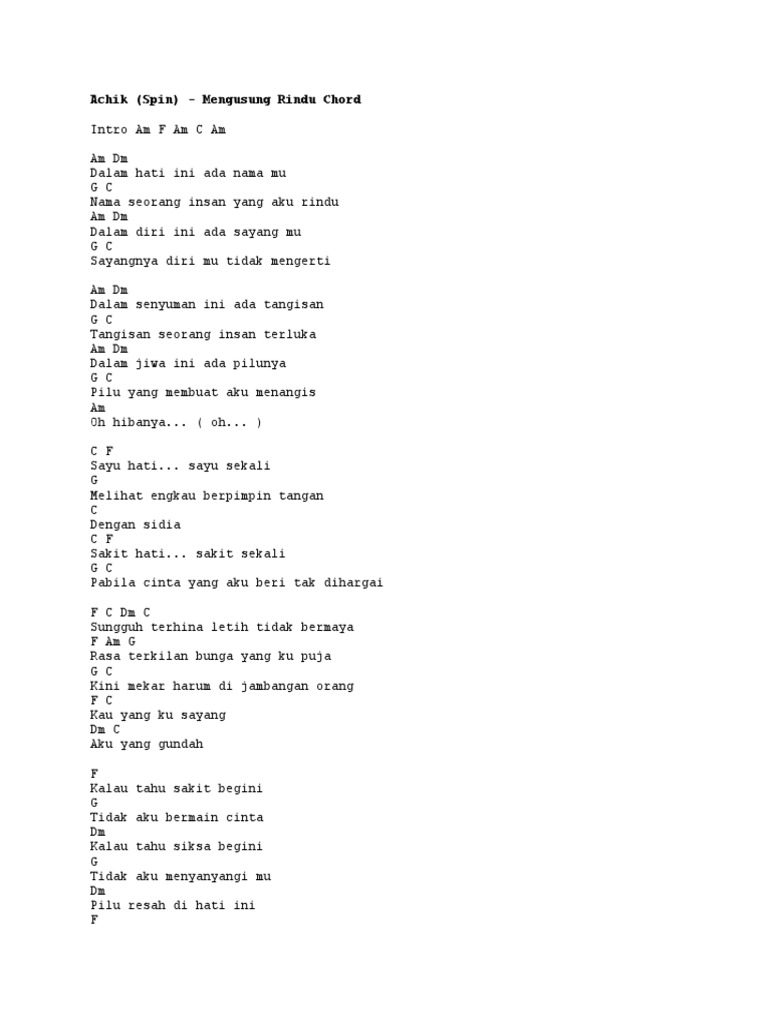 Achik Spin Mengusung Rindu Chord Pdf