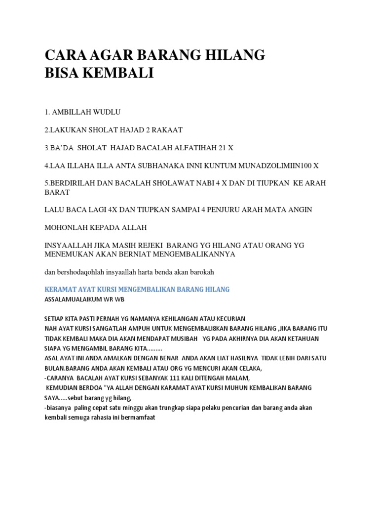 Cara Agar Barang Hilang Bisa Docx