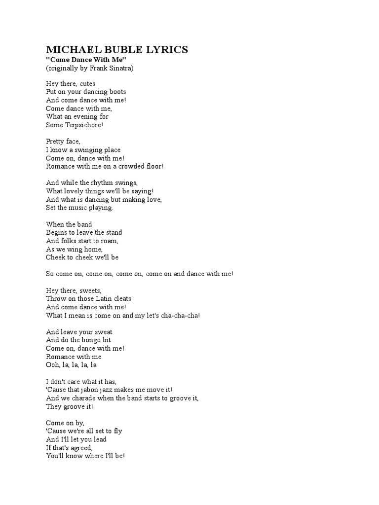 Michael Buble Come Dance With Me Lyrics