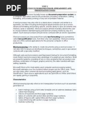 Unit-1 Introduction to Word Processor, Spreadsheet and Presentation Tools A