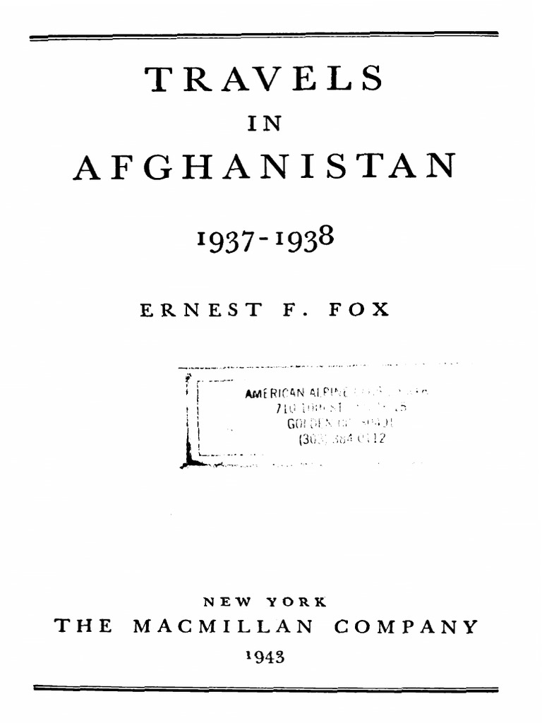 1943 Travels in Afghanistan 1937-1938 by Fox S PDF PDF Kabul Afghanistan