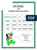 VOCABULARY SHEET-Grade I (Week 15) : Mathematics English ICT SST EVS