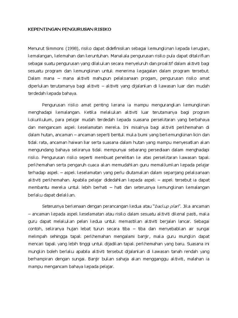 Kepentingan Pengurusan Risiko Pdf