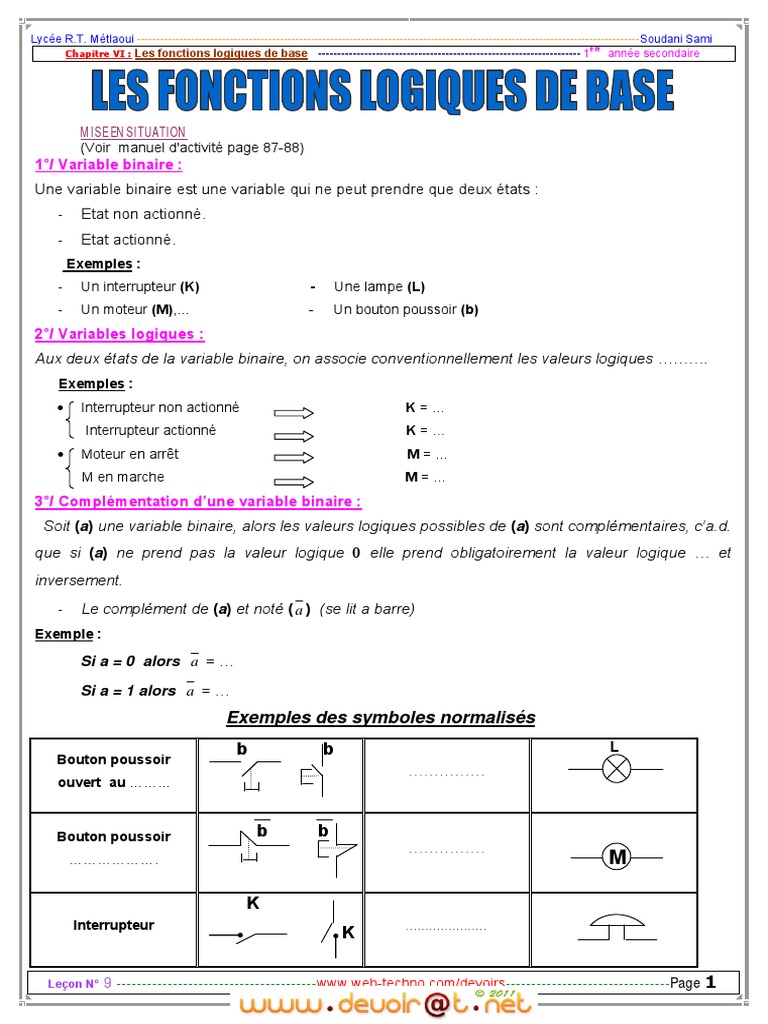 Cours++Technologie+Les+fonctions+logiques+de+base++1ère+AS++(2010