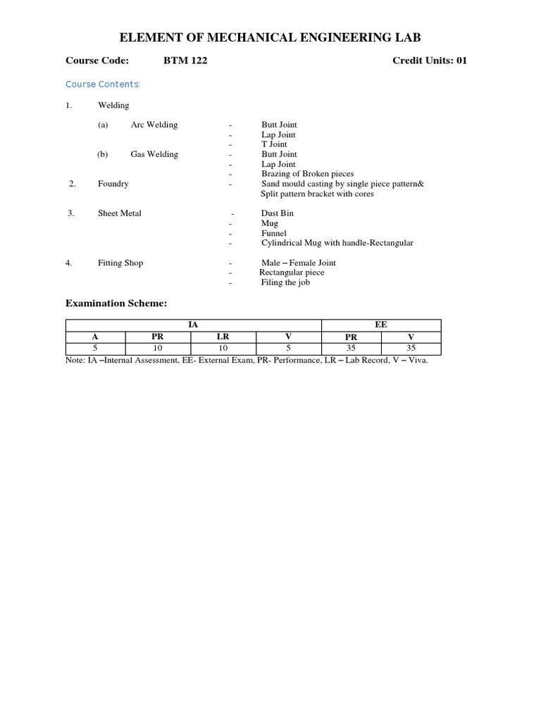 Mechanical Engineering Lab Manual | PDF