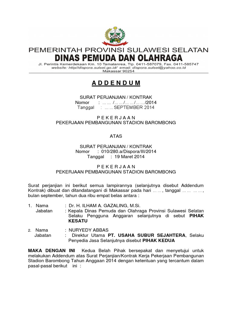 Contoh Surat Addendum Perpanjangan Waktu Pekerjaan - Surat P