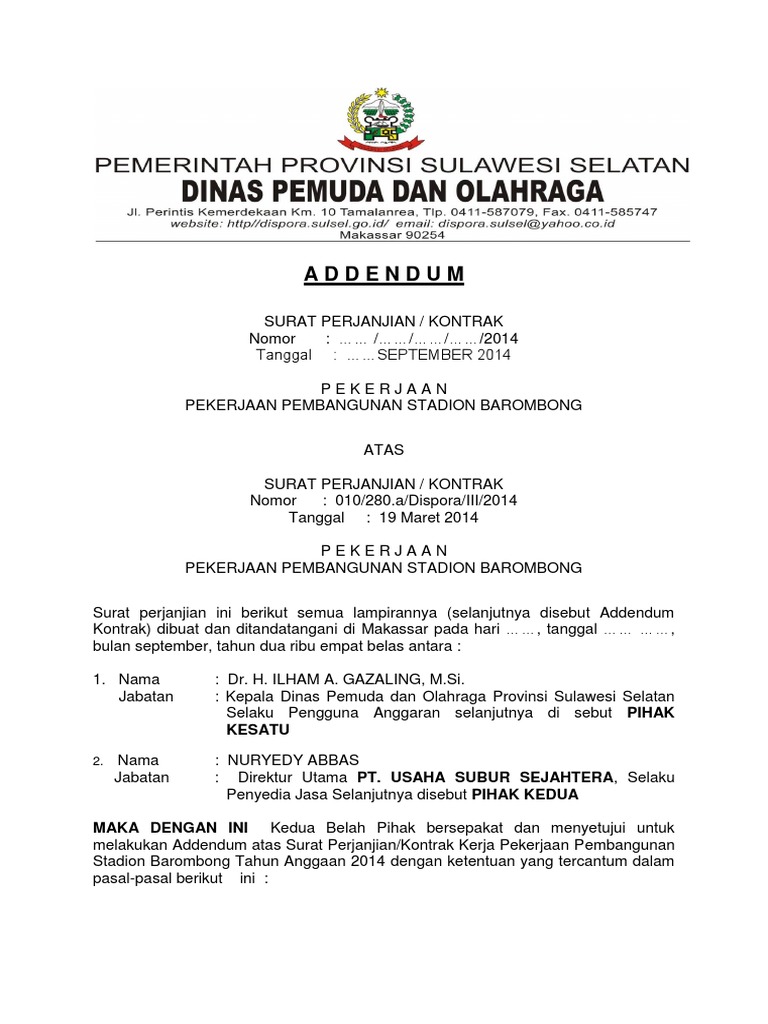 Contoh Kontrak Addendum
