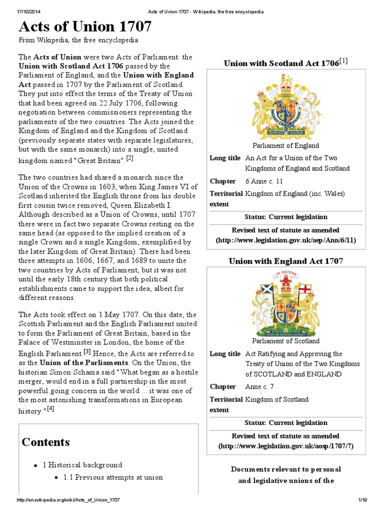 Acts of Union 1707 Wikipedia, The Free Encyclopedia