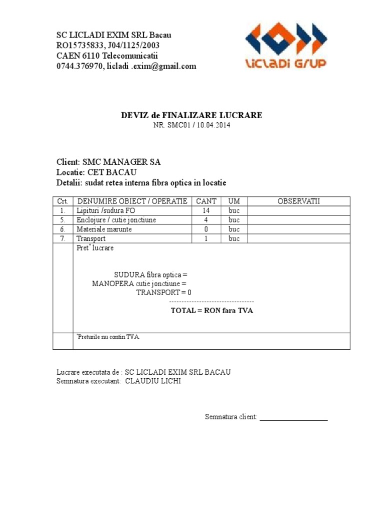 Model Deviz Lucrare FO | PDF