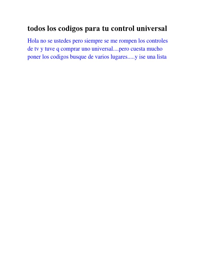 Codigos Control Remoto Universal PDF Fabricación e ingeniería