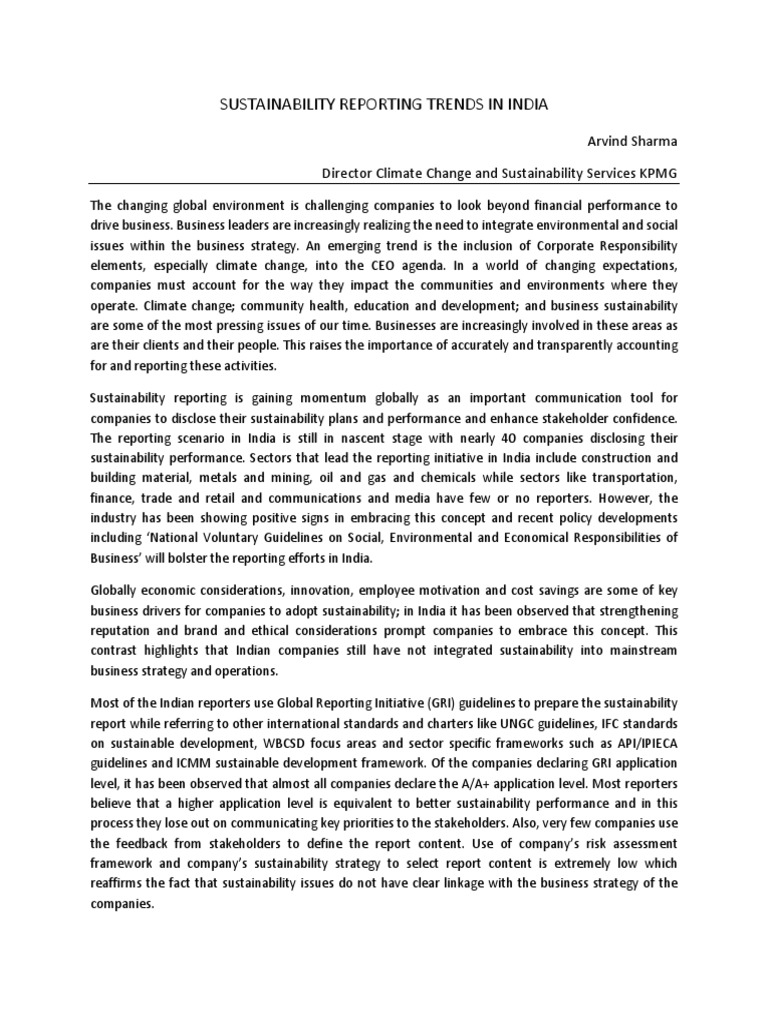 Trends in Sustainability Reporting India | PDF | Sustainability | Audit