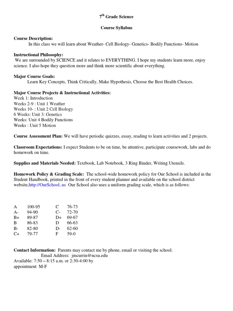 Science Syllabus Pdf