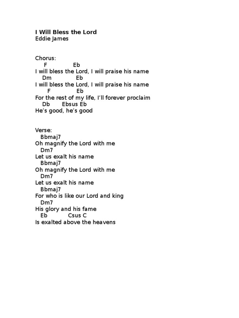 I Will Bless The Lord (Chords) | PDF