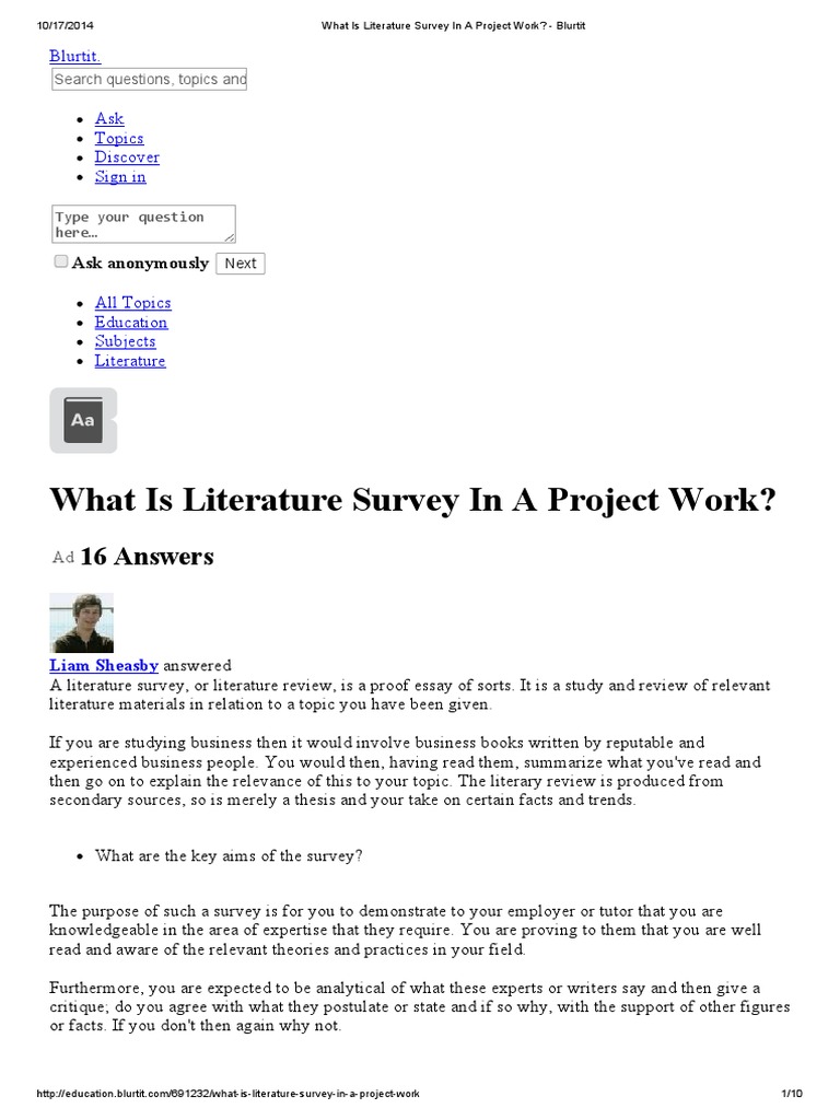 What is Literature Survey in a Project Work_ - Blurtit | Survey ...