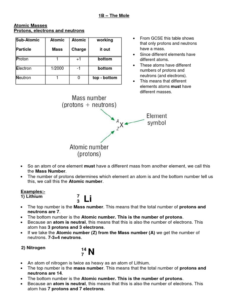 Chemistry Basics: Atomic Mass & Moles | PDF | Proton | Mole (Unit)