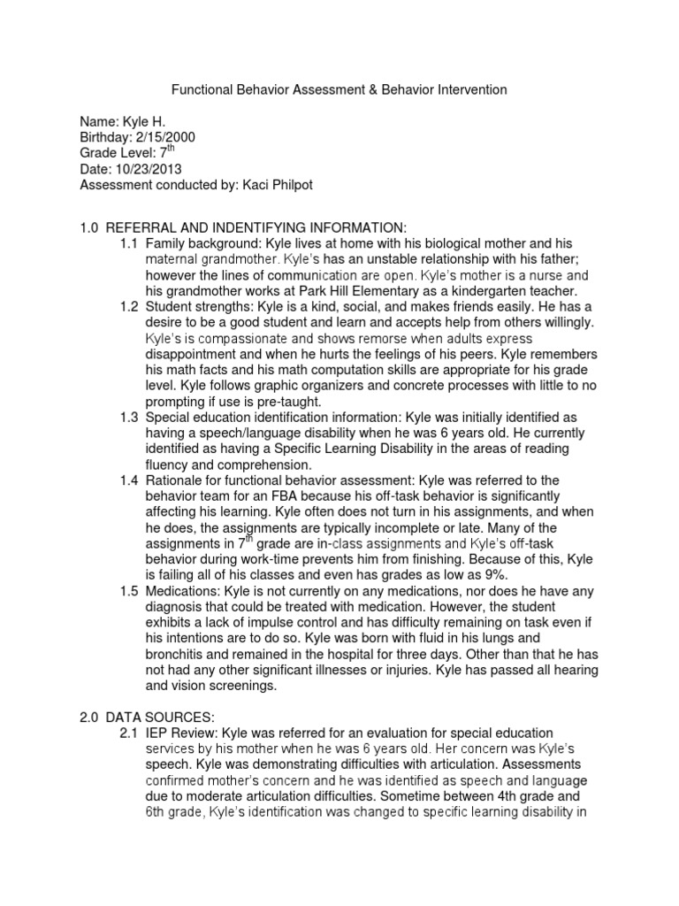 Functional behavior assessment example pdf image