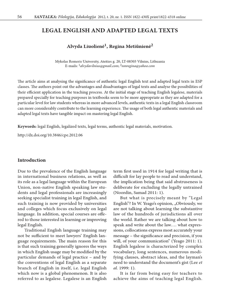 Teaching Legal English with Adapted Texts | PDF | Reading Comprehension ...