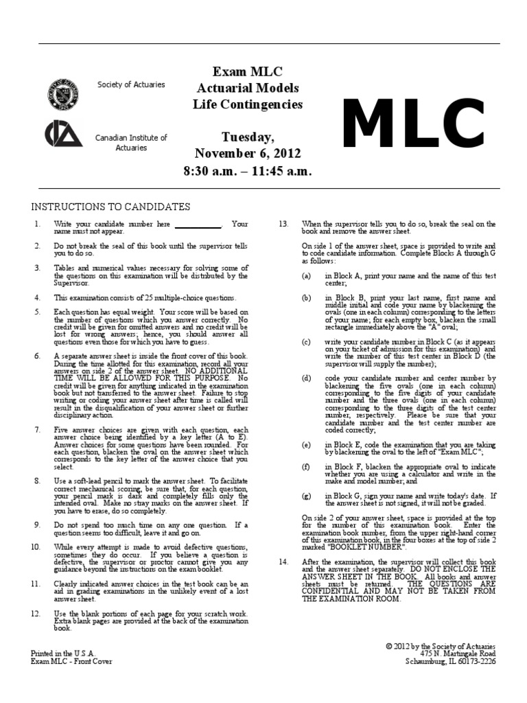 Edu 2012 11 MLC Exam | PDF | Career & Growth