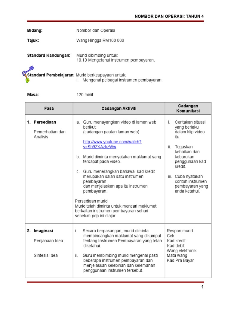 Contoh Rph Mengenal Pelbagai Instrumen Pembayaran Pdf