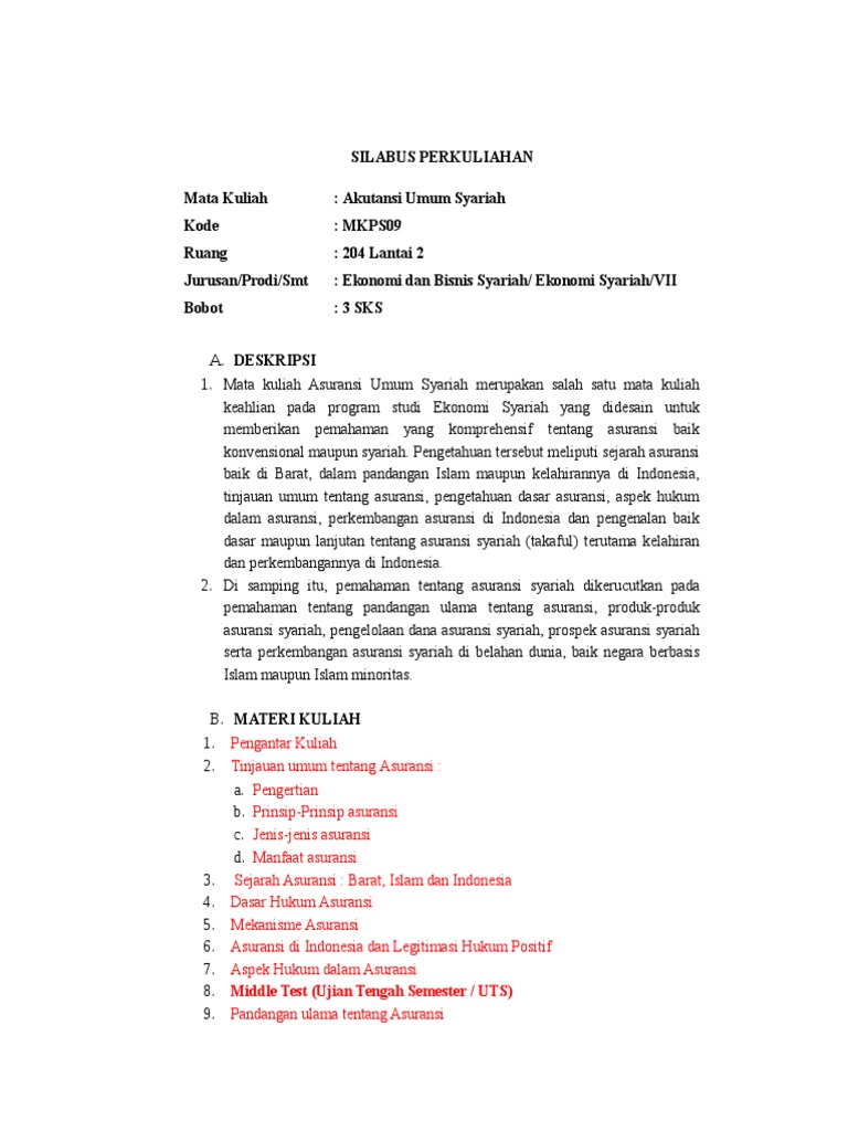 Silabus Asuransi Umum Syariah