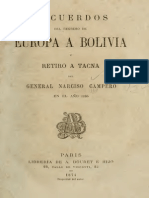 Recuerdos Del Regreso de Europa A Bolivia y Retiro A Tacna Del General Narciso Campero en 1865 PDF