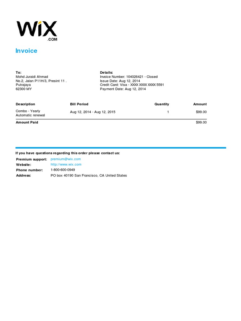 Wix Invoice #104026421 Details | PDF